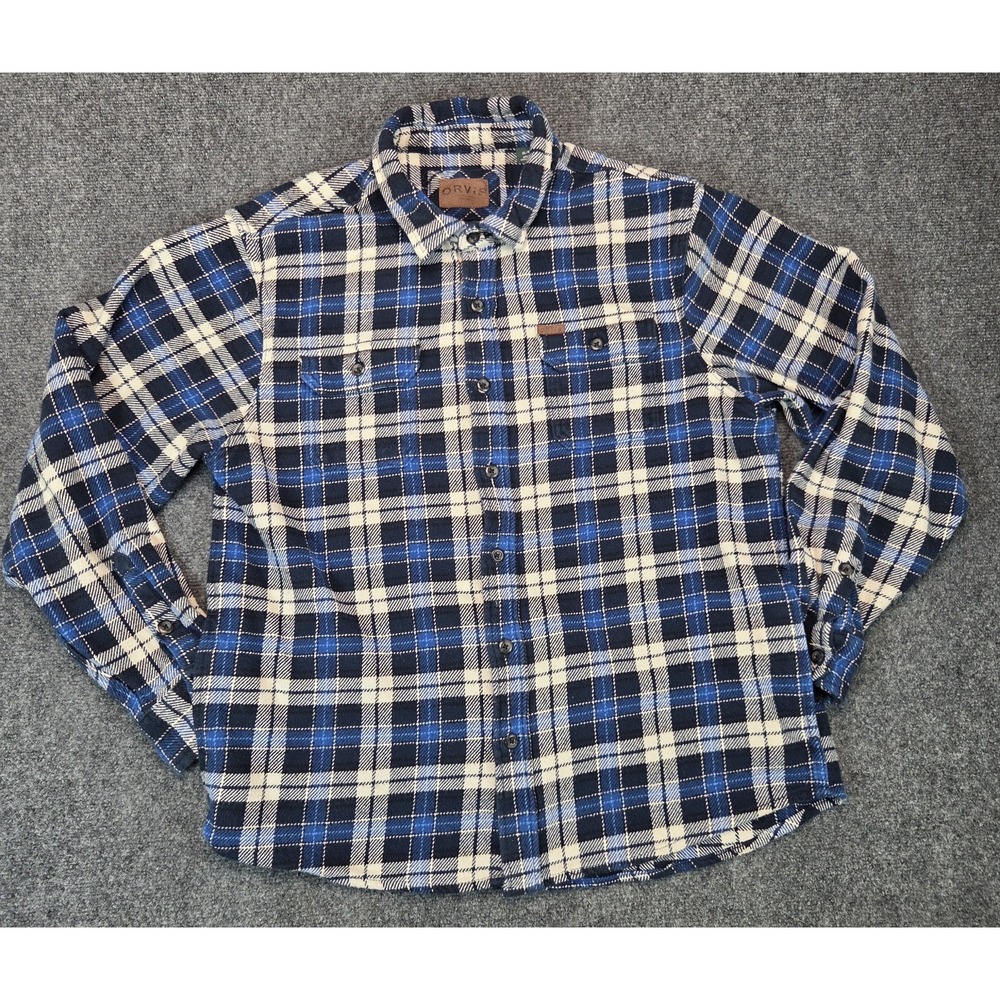 Orvis Flannel Shacket Mens XL Blue Plaid Heavy Shirt Jacket - Picture 2 of 8